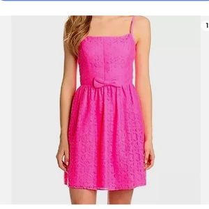 Lilly Pulitzer Antonia Hot Pink Daisy Lane Lace A-Line Bow Mini Dress